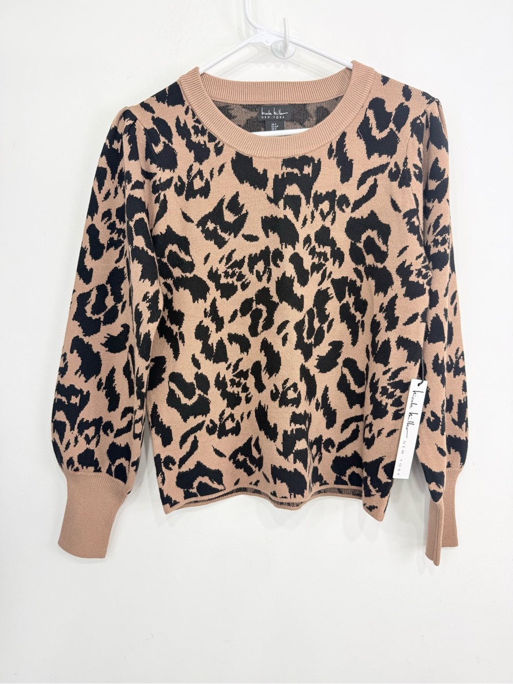 Nicole Miller NY Brown Black Animal Print Pullover Crewneck Sweater NEW